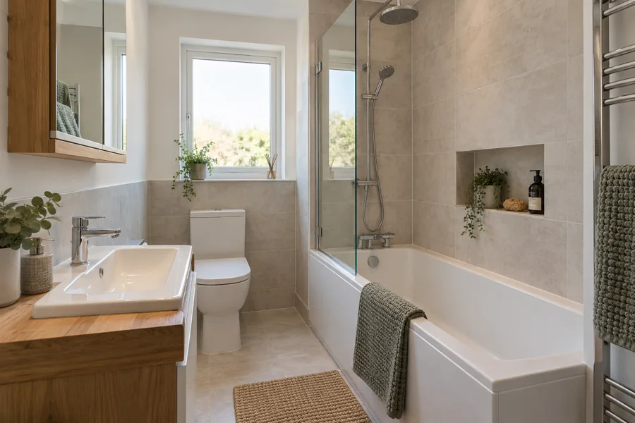 Fitted bath and screen with coordinated surroundings